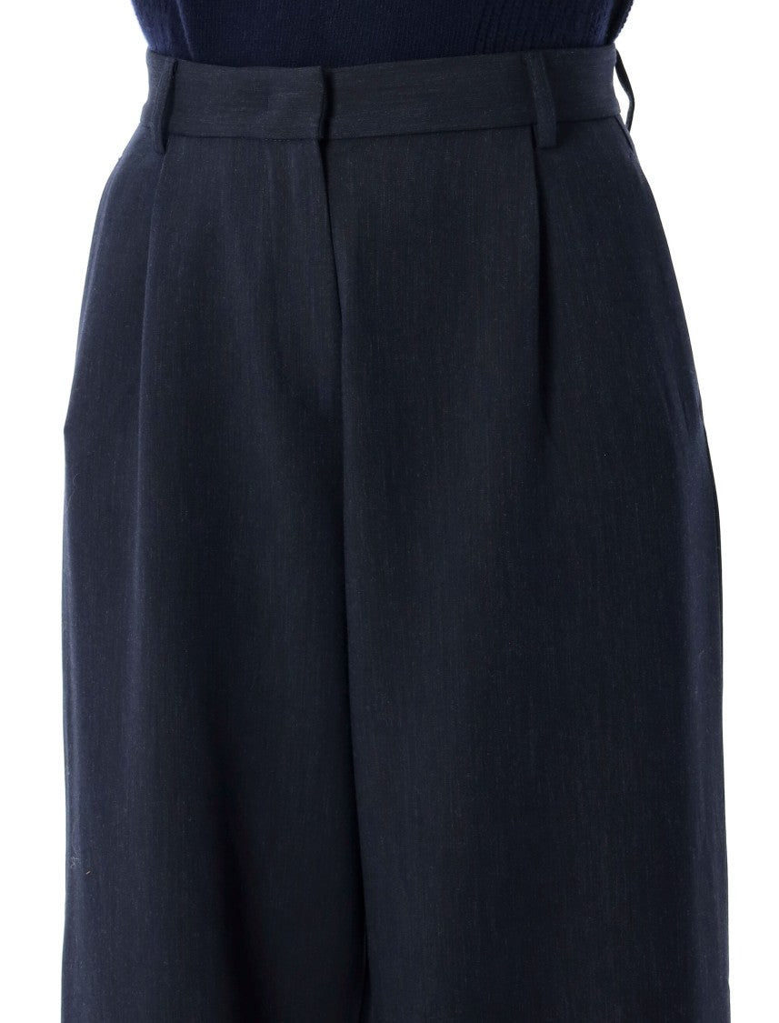 Sessùn Navy Wide-Leg Trousers In Marengo Flannel