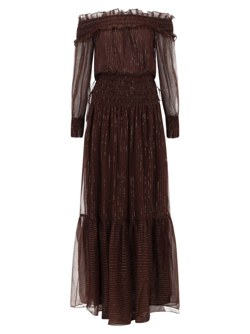 Self-Portrait Silk-Blend Off-Shoulder Ruffled Midi Dress