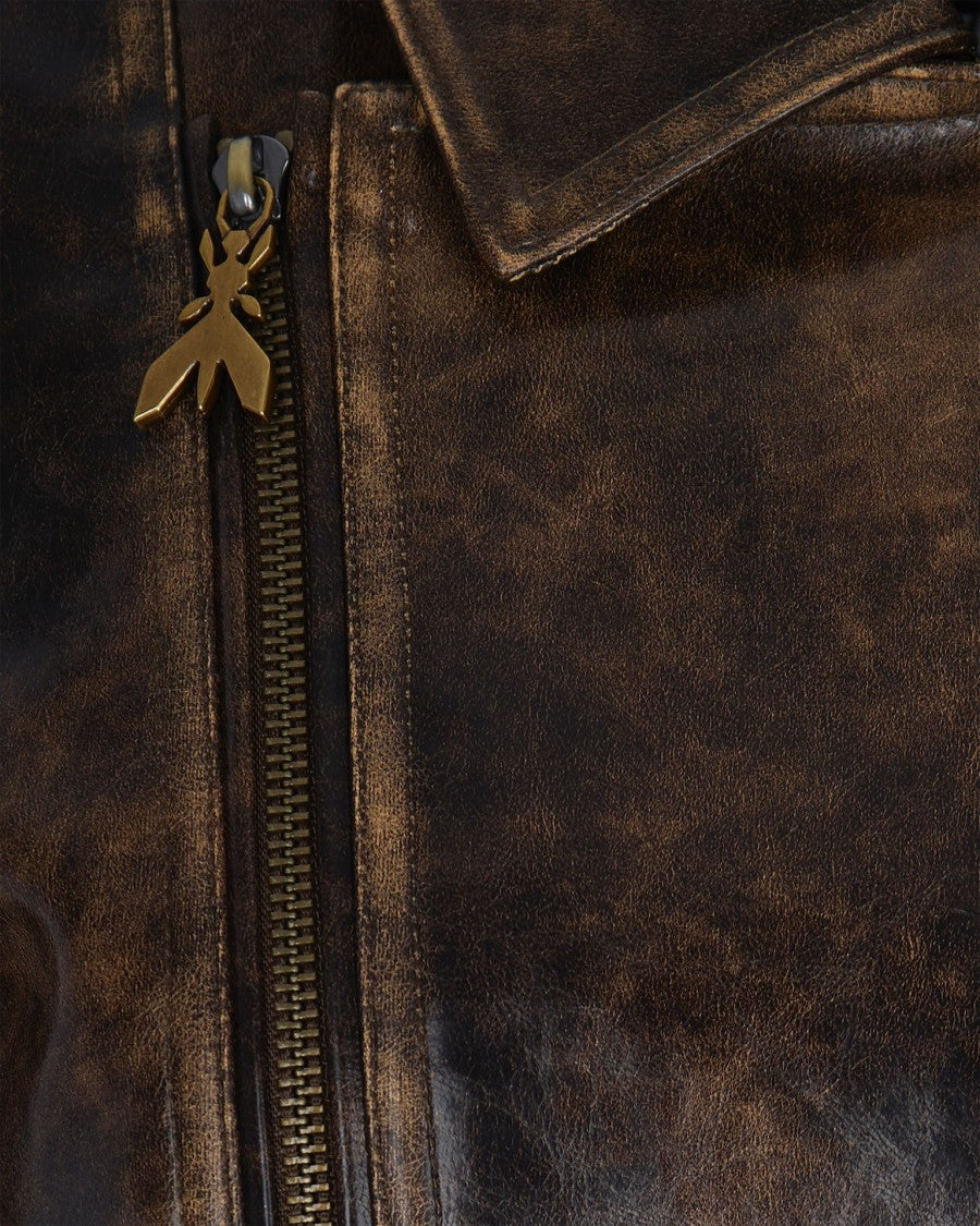 Patrizia Pepe Brown Oversized Coated Fabric Biker Jacket