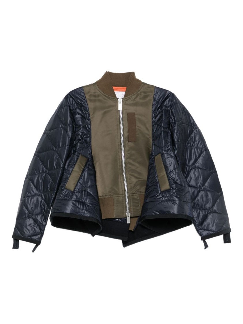 Sacai Quilted Olive Green And Navy Boxy Jacket