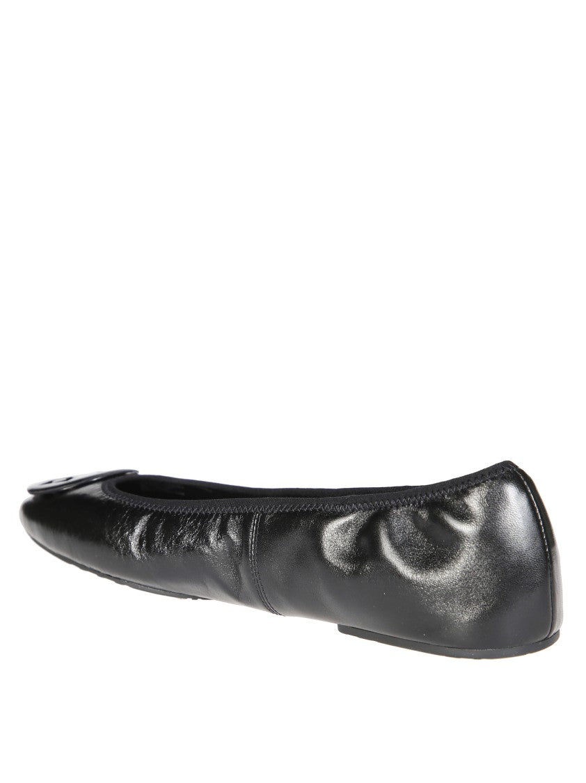 Tory Burch Classic Black Ballet Flats With Bow Detail And Logo Emblem