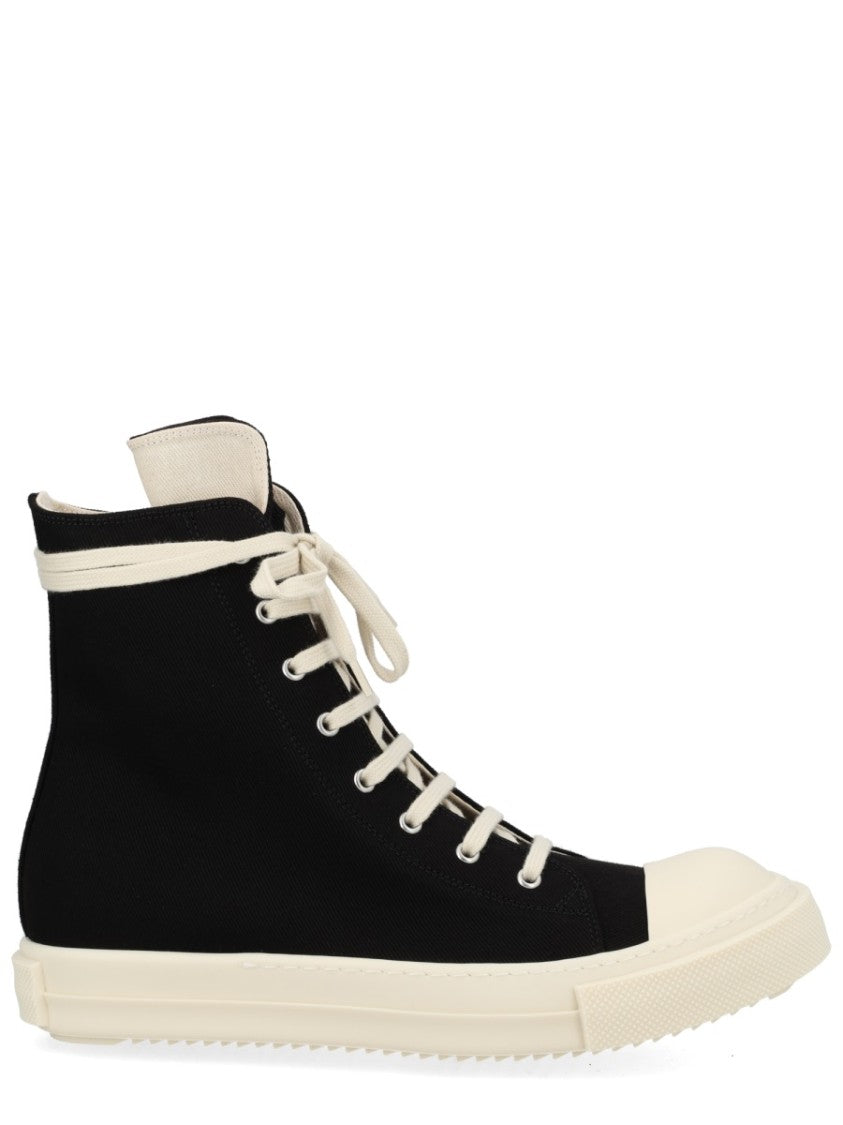 Drkshdw By Rick Owens Black High-Top Ankle Strap Cotton Sneakers