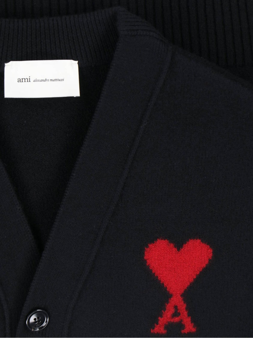 Ami Paris Black Ami De Cœur Wool Cardigan