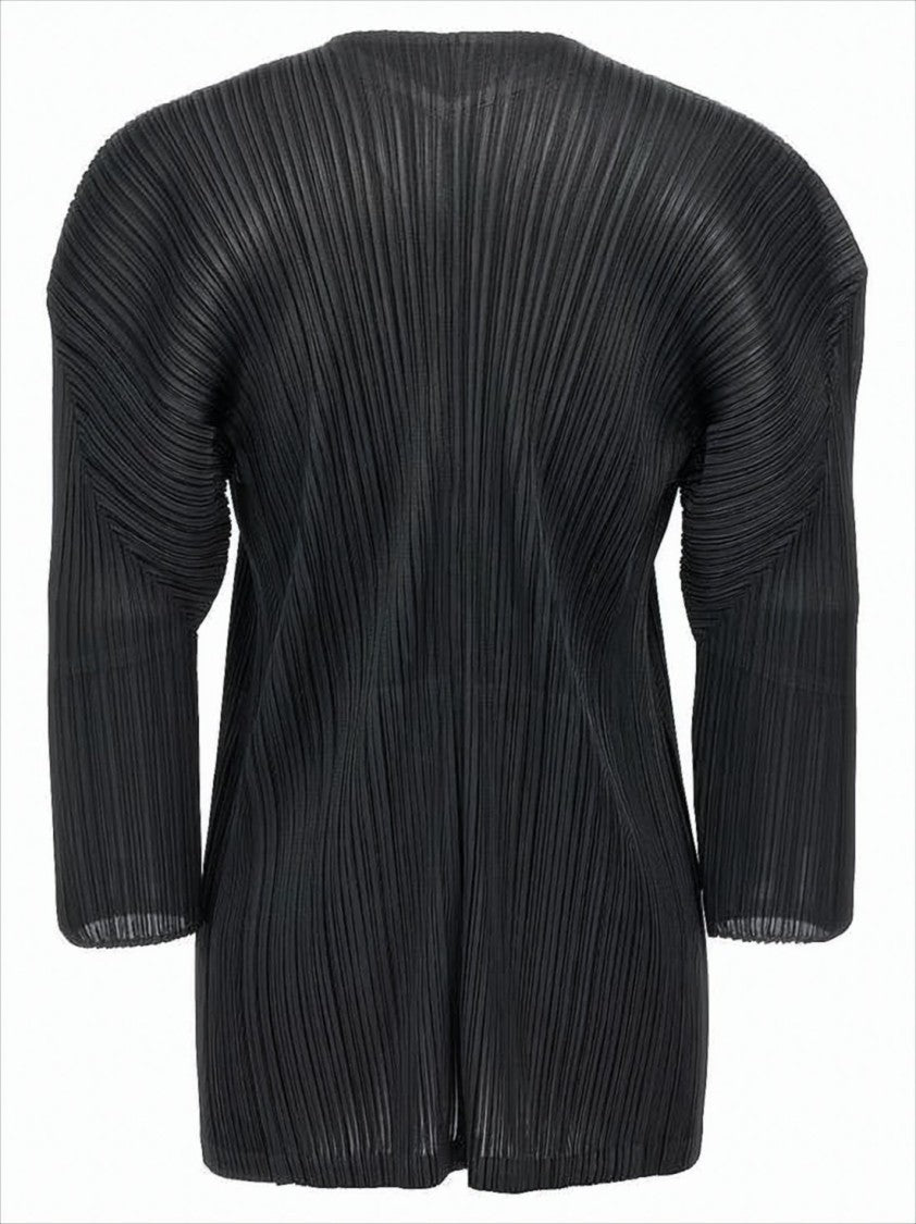 Pleats Please Pleated Design Cardigan With Deep V-Neckline And Flowy Sleeves