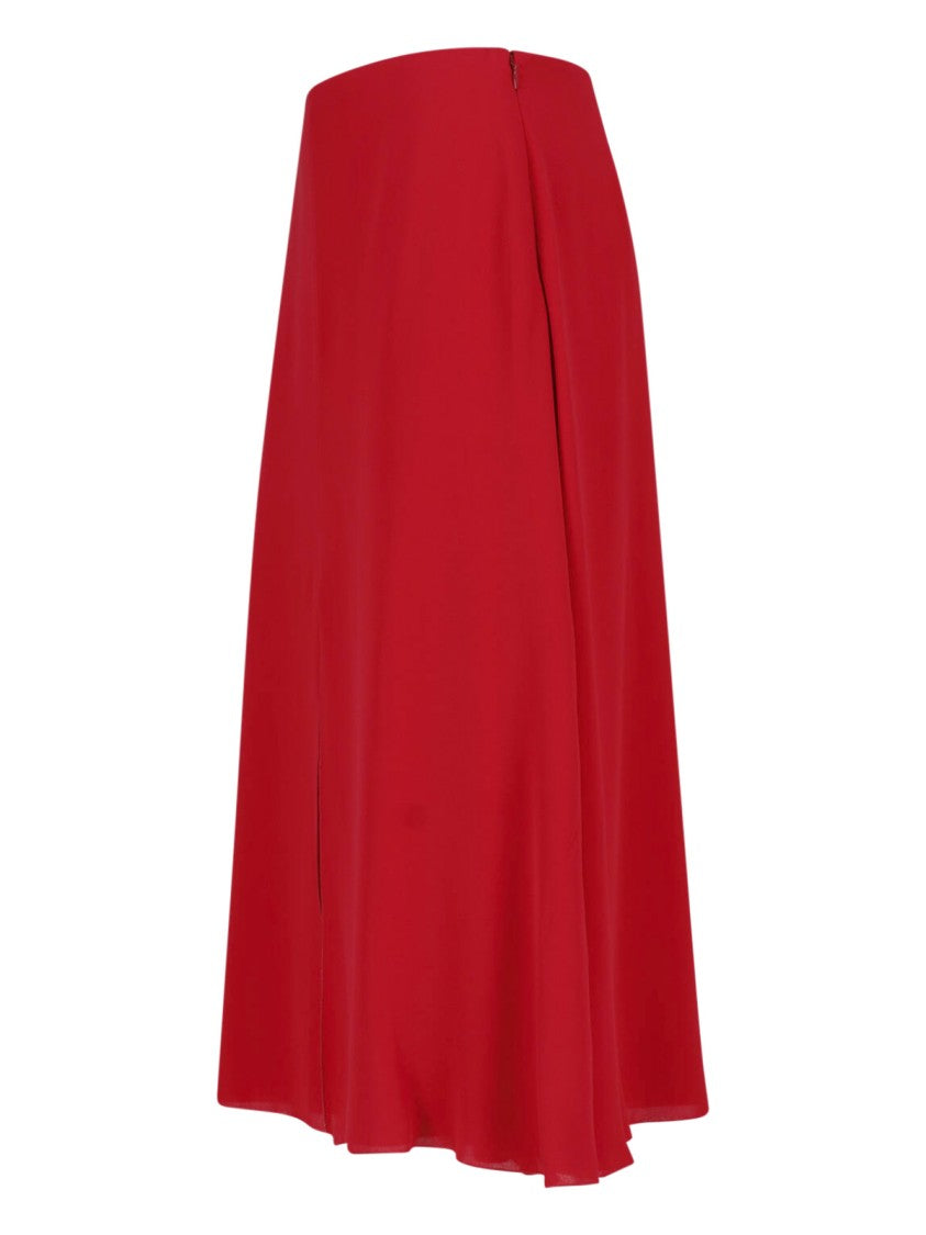 Valentino Side Zip Front Slit Red Silk Midi Skirt