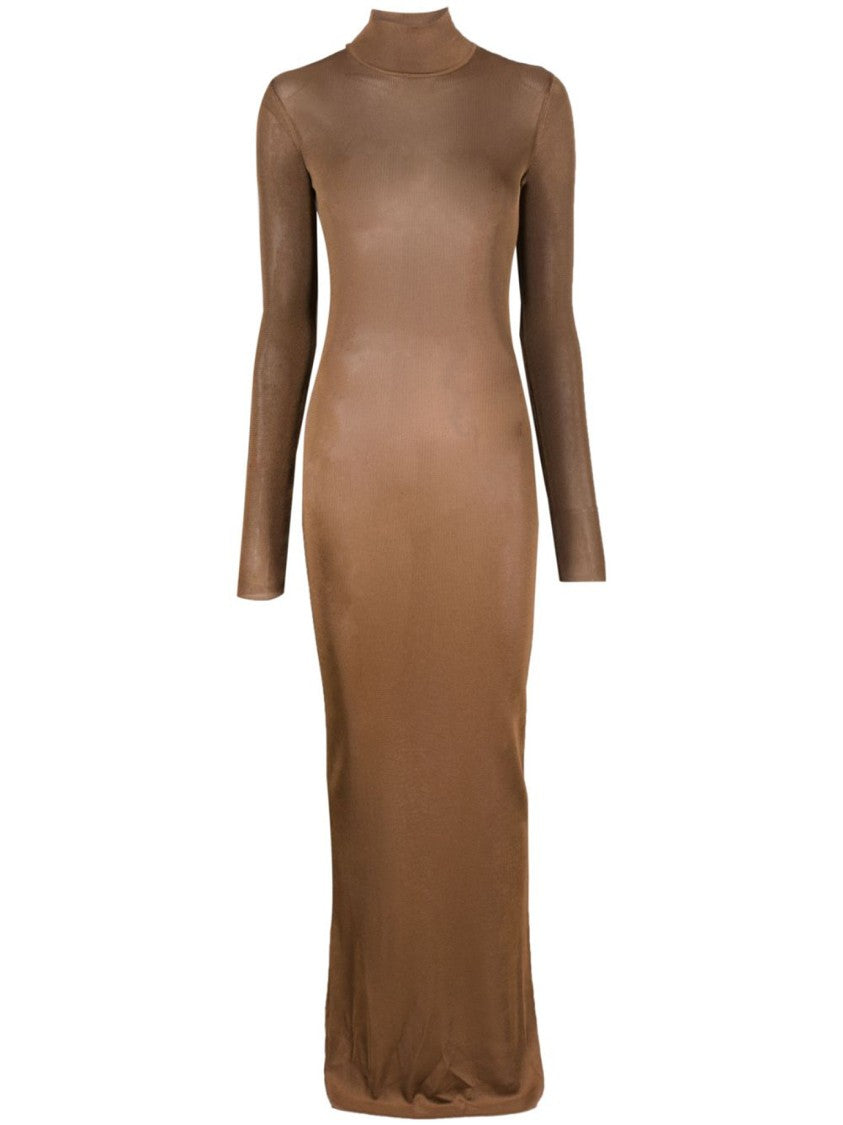 Saint Laurent Long Brown Viscose Maxi Dress
