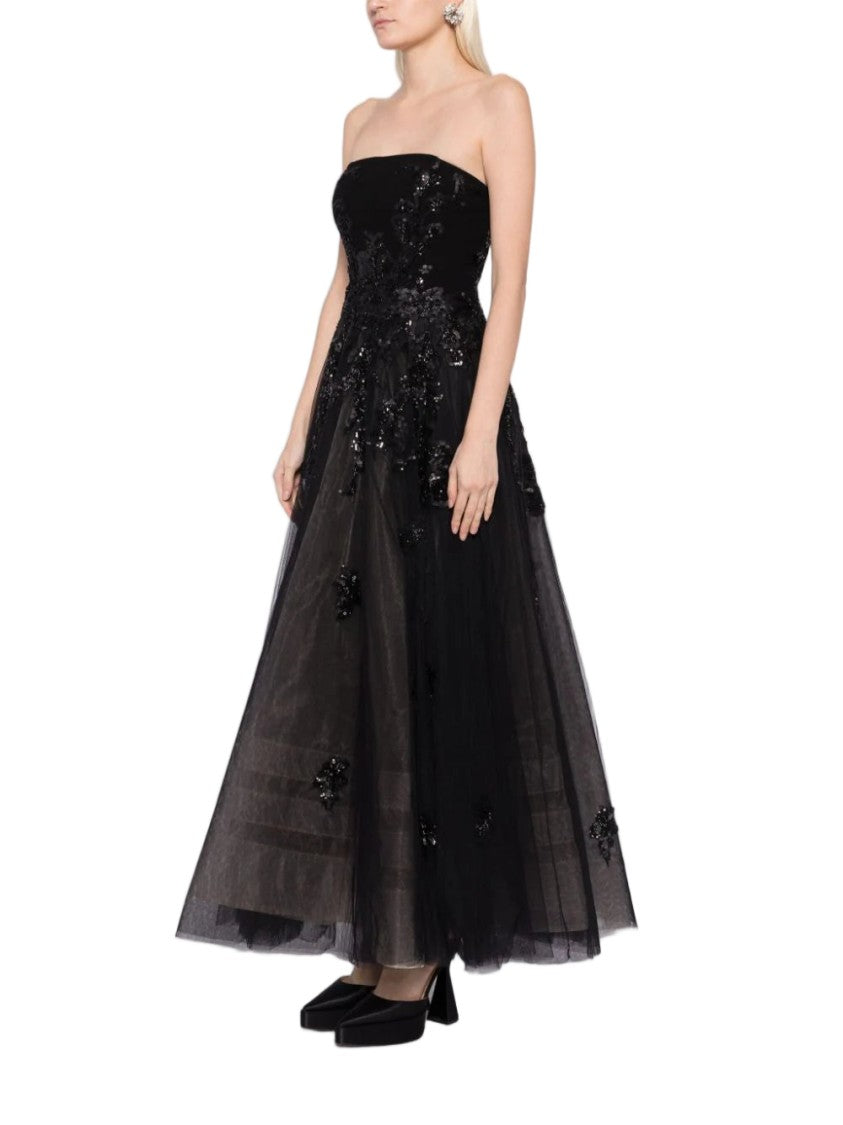 Saiid Kobeisy Tulle Beaded Dress With A Crepe Strapless Top