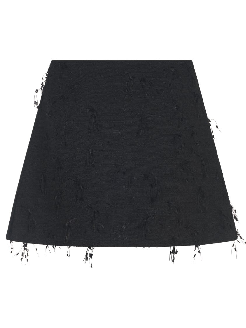 Ganni Textured Black Skirt With Delicate Fringing