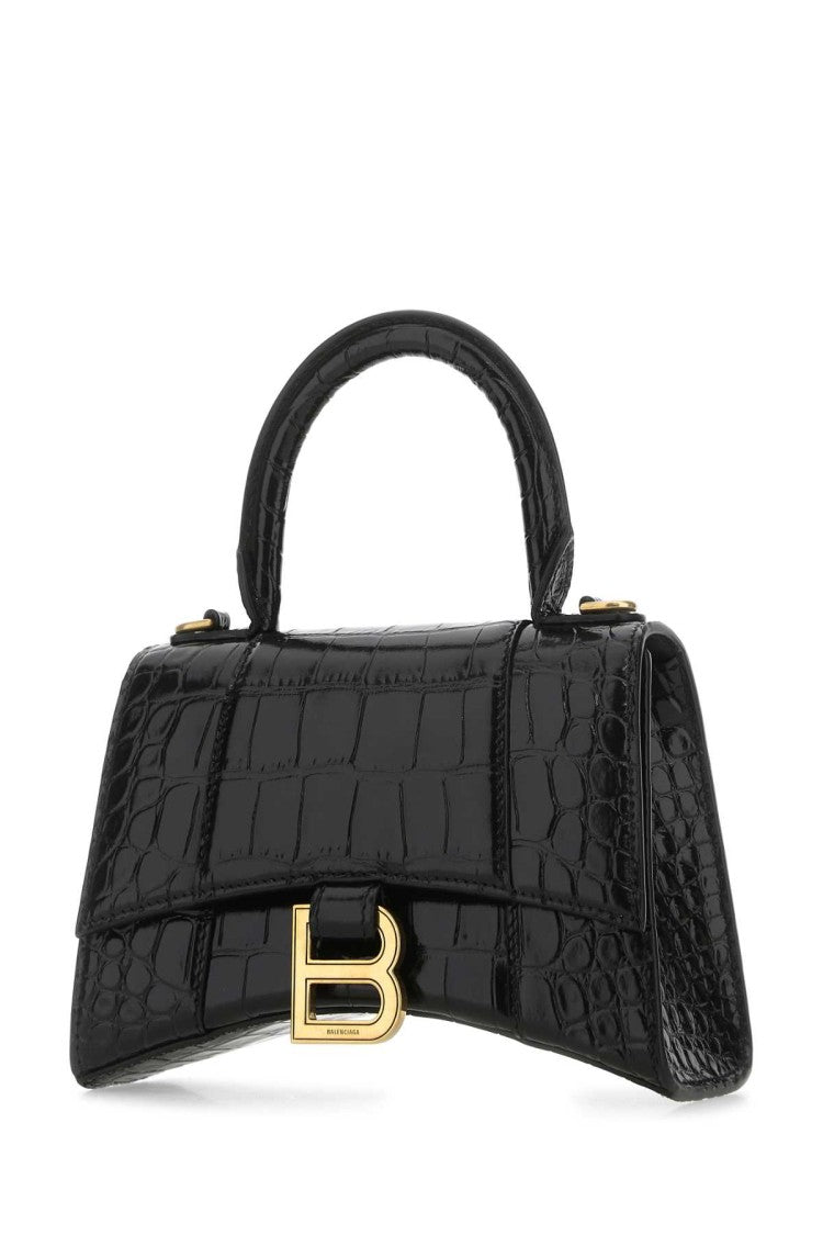 Balenciaga Black Leather Xs Hourglass Handbag