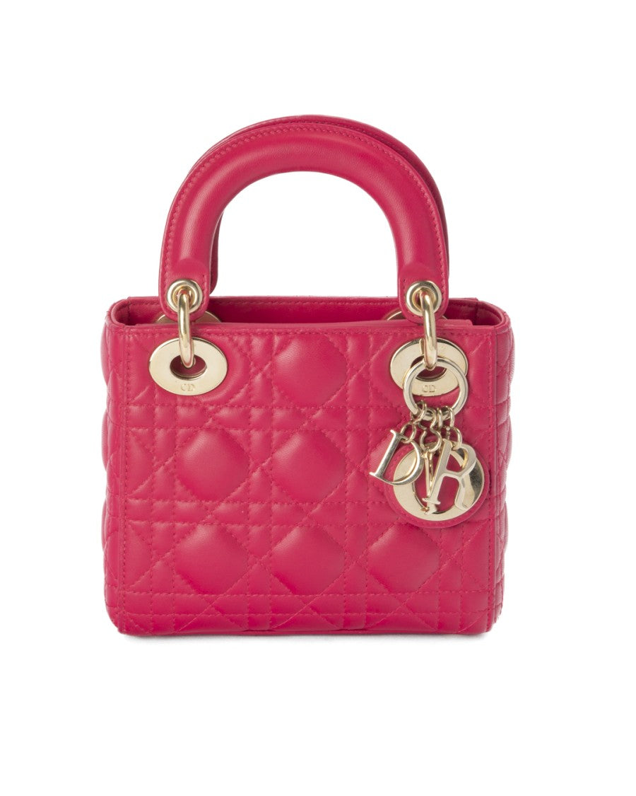 Dior Mini Cannage Handbag In Fuchsia Leather With Golden Hardware