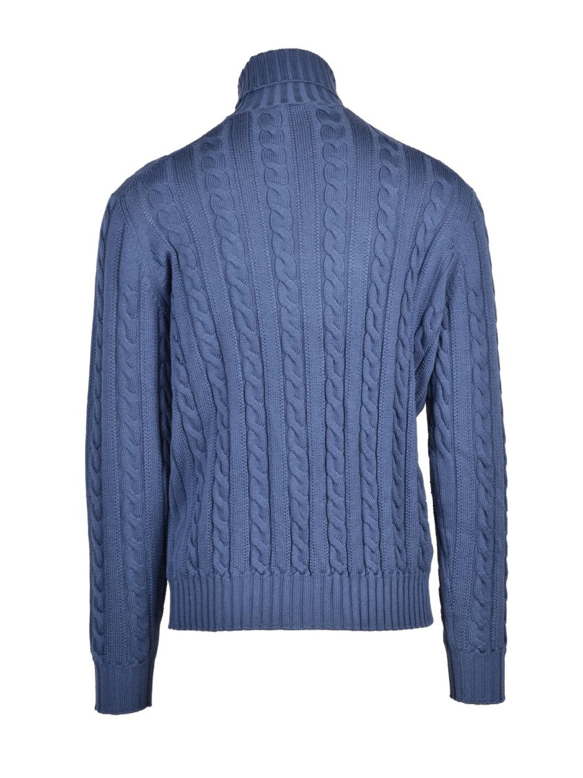 Filippo De Laurentiis Blue Extrafine Merino Wool Cable Knit Sweater