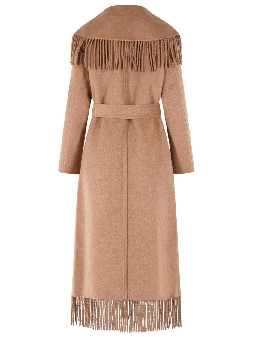 Simkhai Camel Beige Wool Blend Coat With Fringed Details