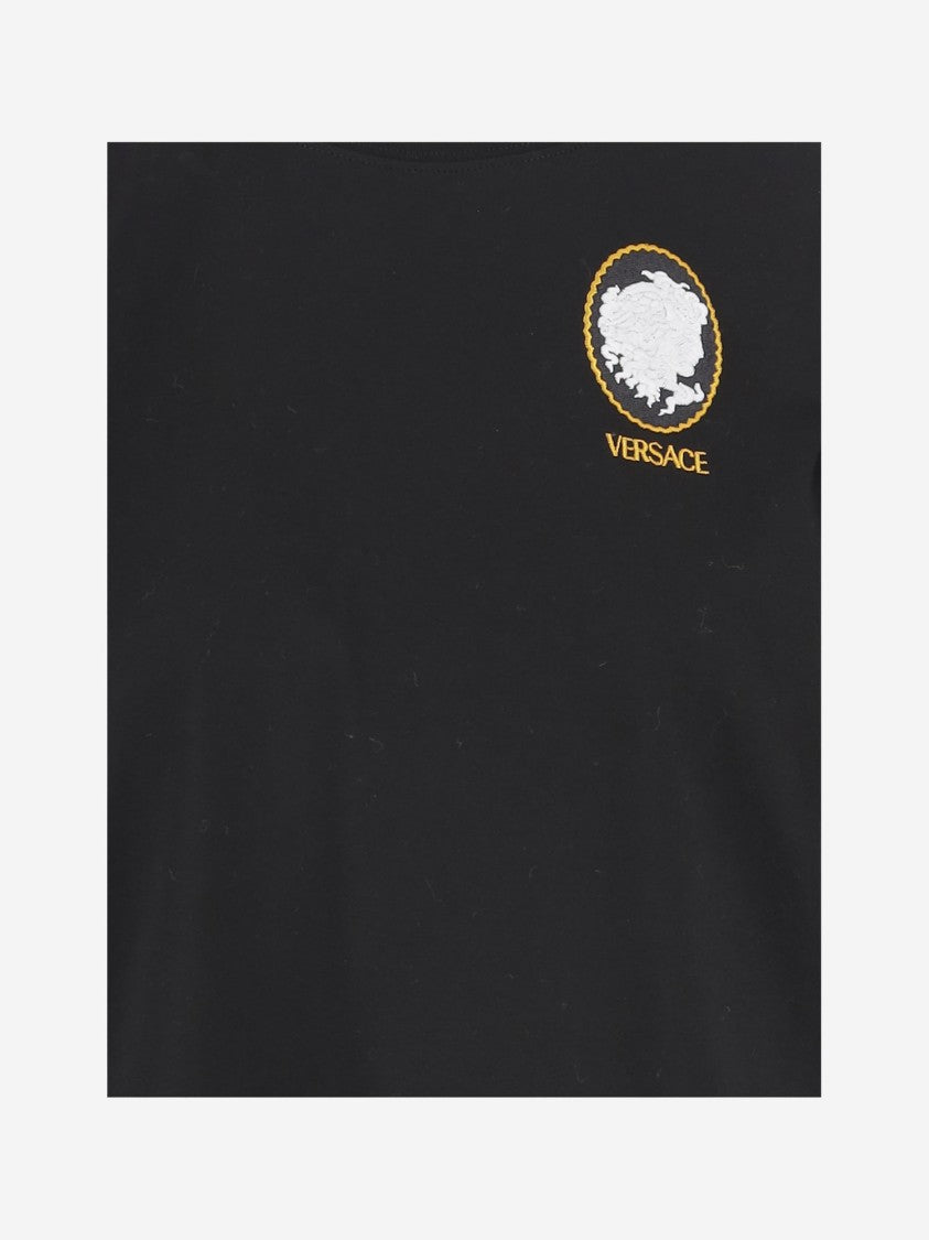 Versace Cotton T-Shirt With Medusa Cameo Print And Logo Embroidery
