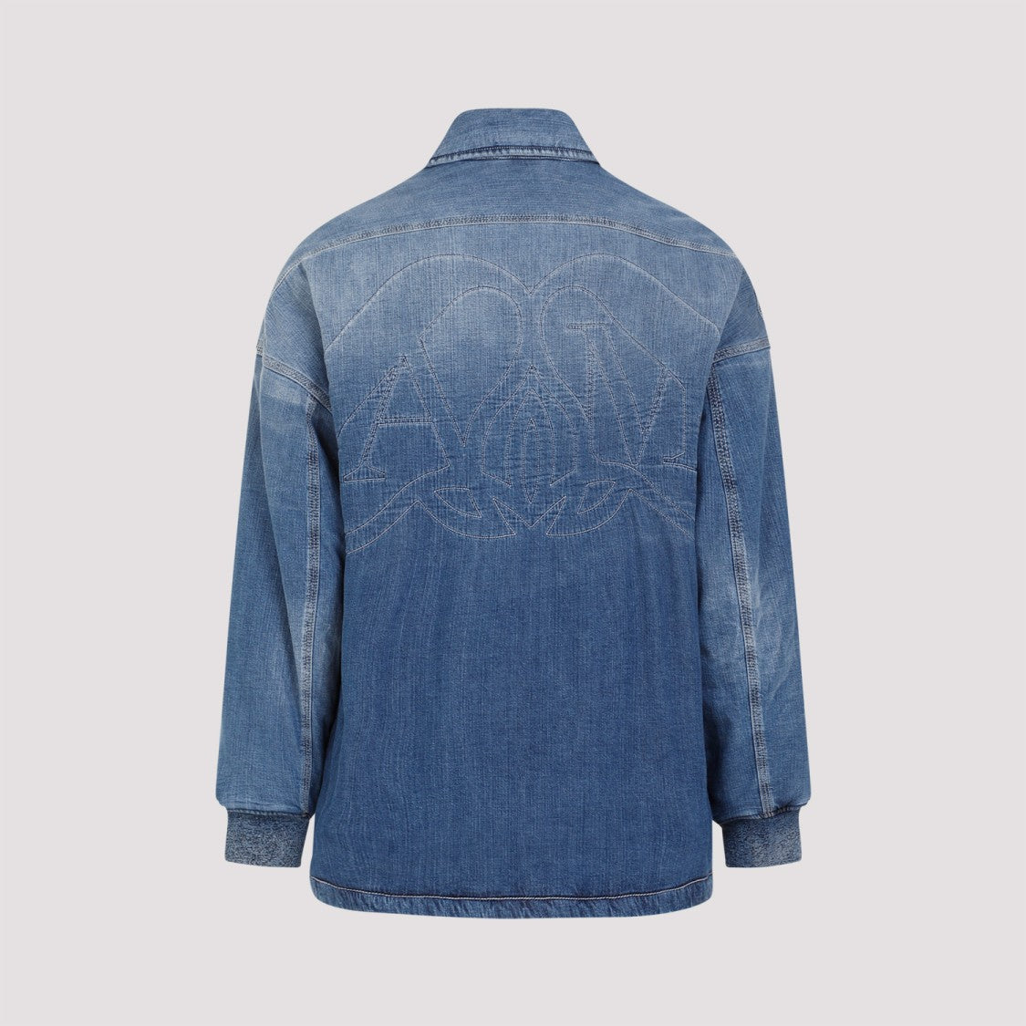 Alexander Mcqueen Quilted Washed Blue Denim Shirt