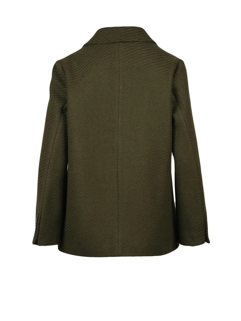 Lakore Green Double-Breasted Wool-Blend Short Coat