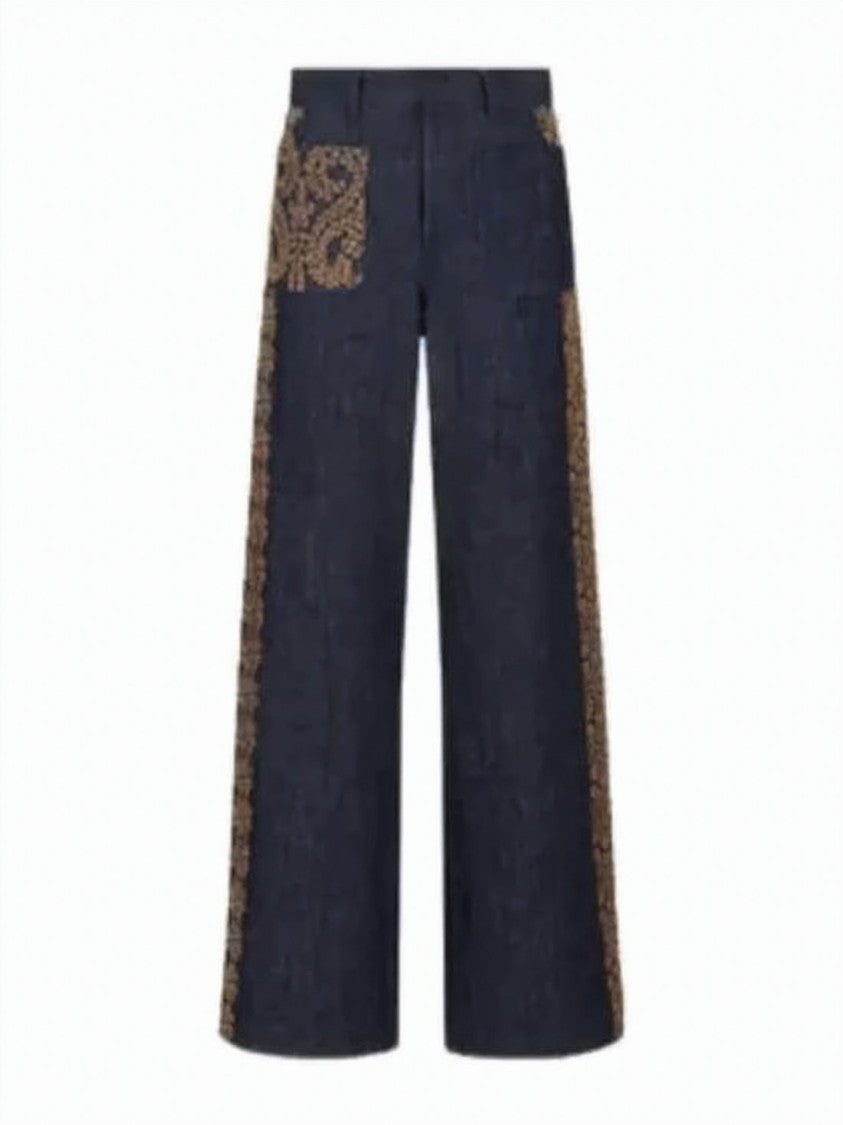 Dior Wide-Leg Denim Pants With Decorative Side Panels