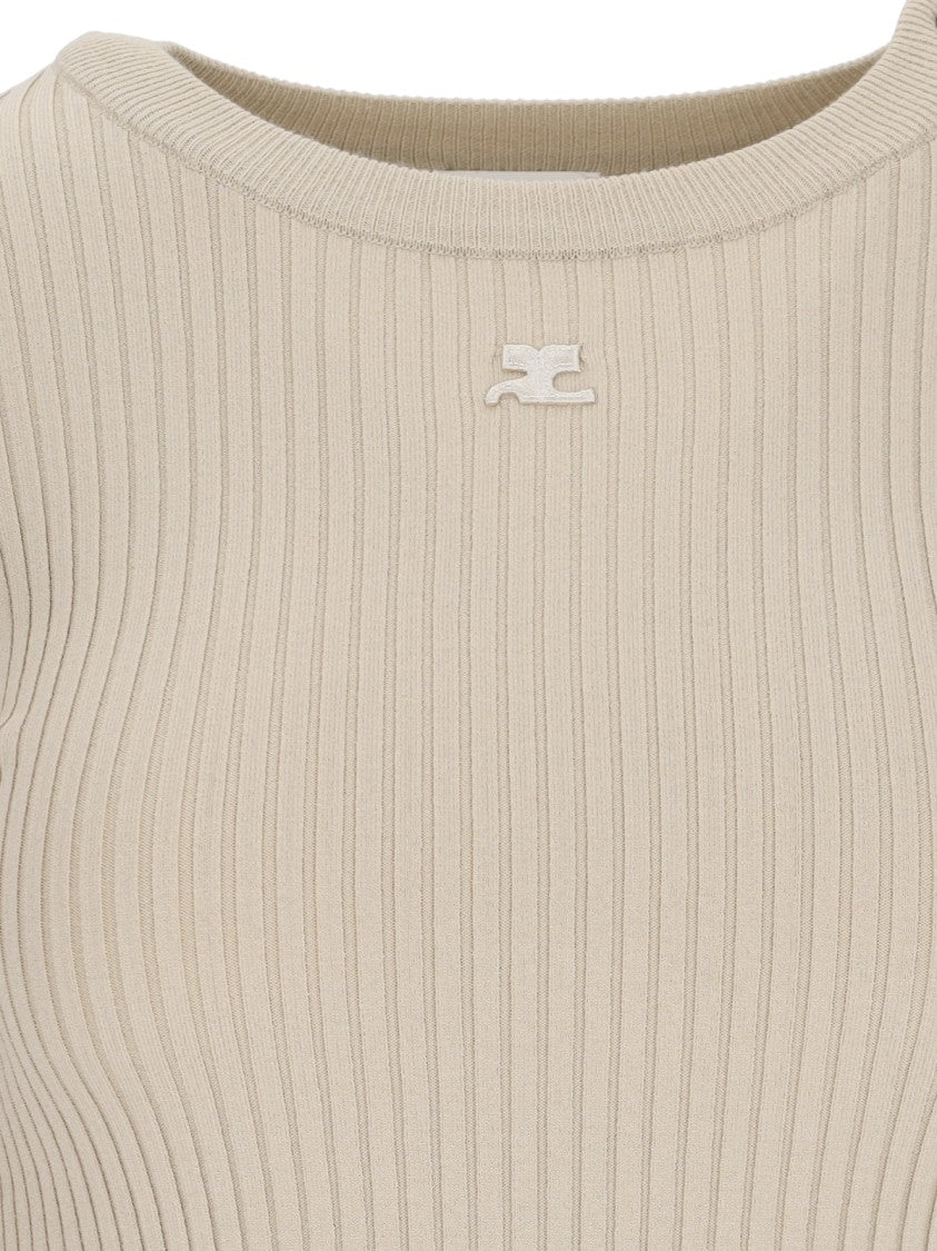 Courrèges Ribbed Knit Sweater – Beige