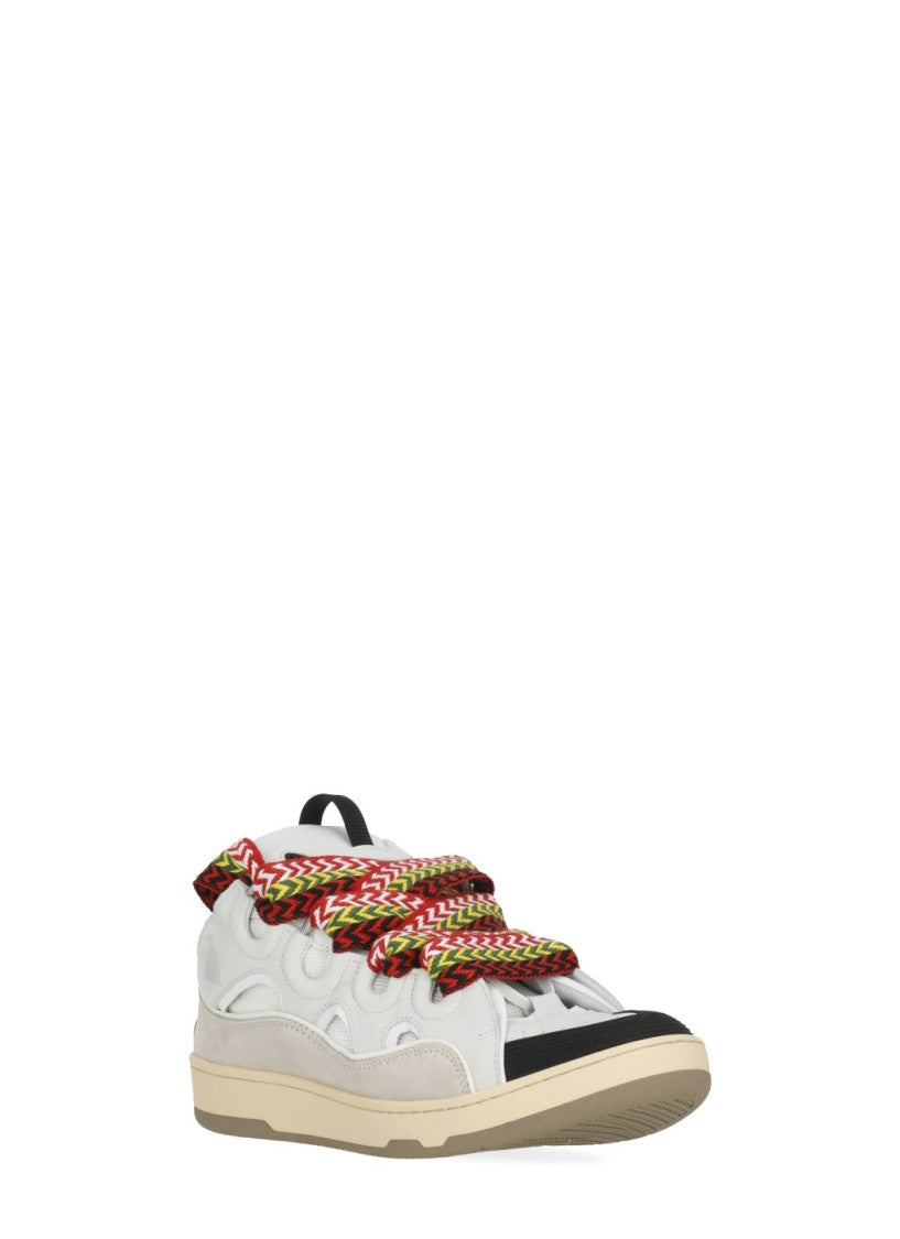 Lanvin White Curb Herringbone Lace Leather Sneakers