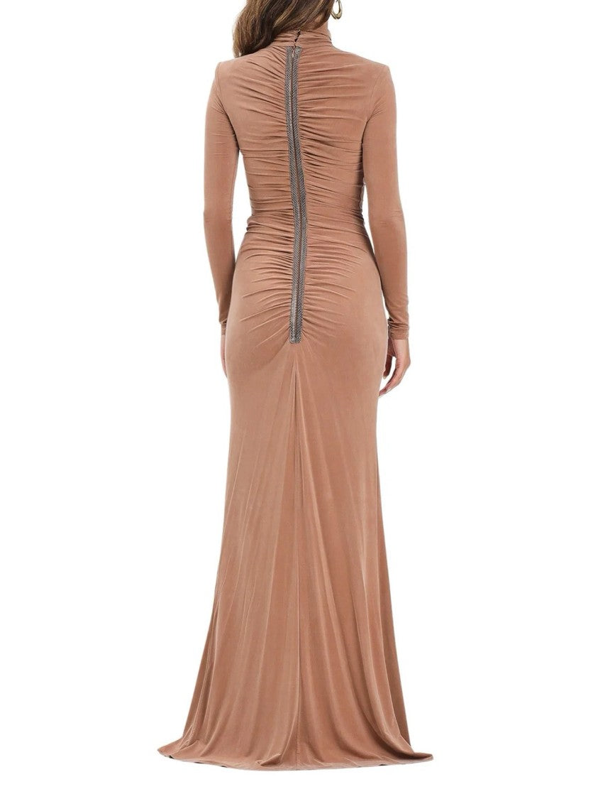 Red Carpet E. Franchi Gathered Cupro And Elastane Long Dress With Zip Closure