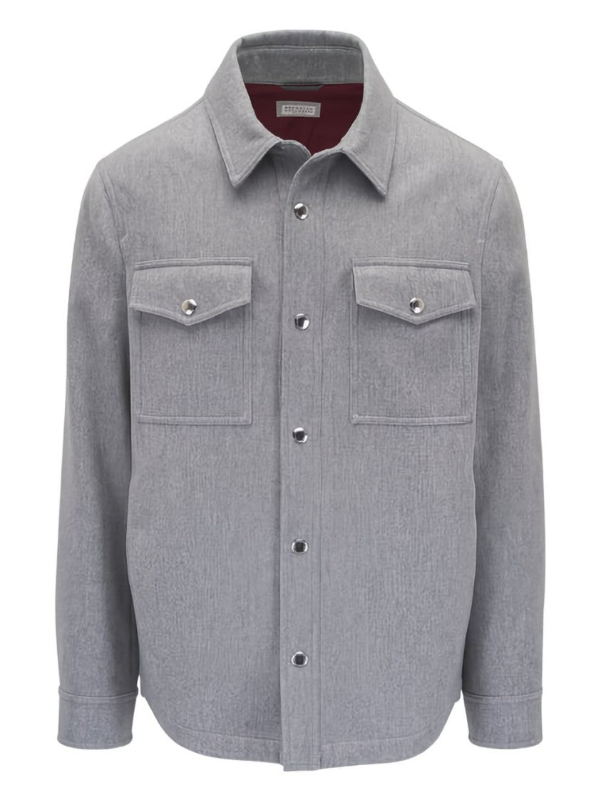 Brunello Cucinelli Grey Cashmere Point Collar Shirt Jacket