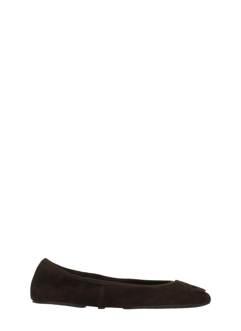 Tory Burch Brown Stretch Side Suede Flats