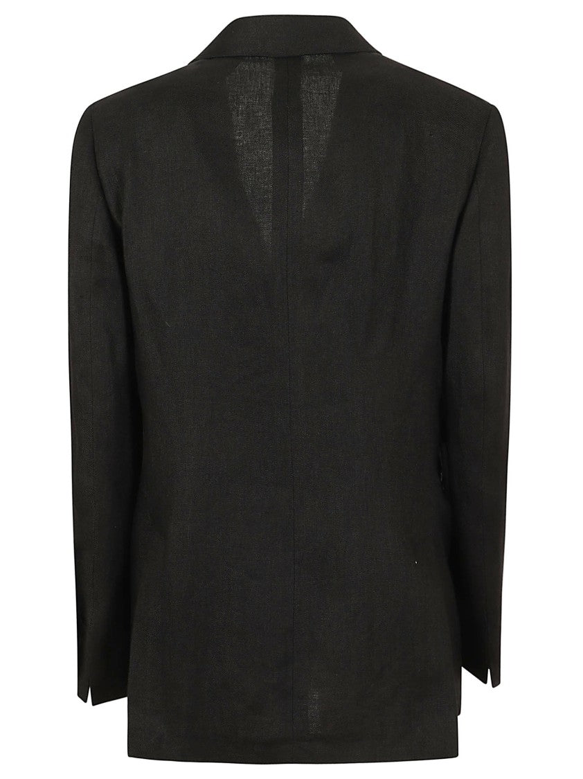 Lardini Double-Breasted Black Linen Blazer With Peak Lapels