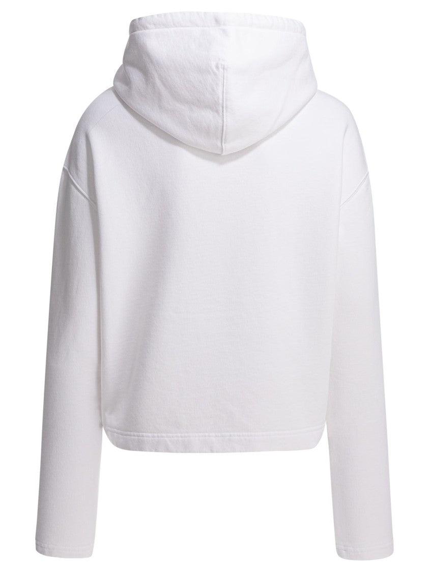 Ami Paris Cropped Cotton Sweatshirt With Adjustable Hood And Heart Logo