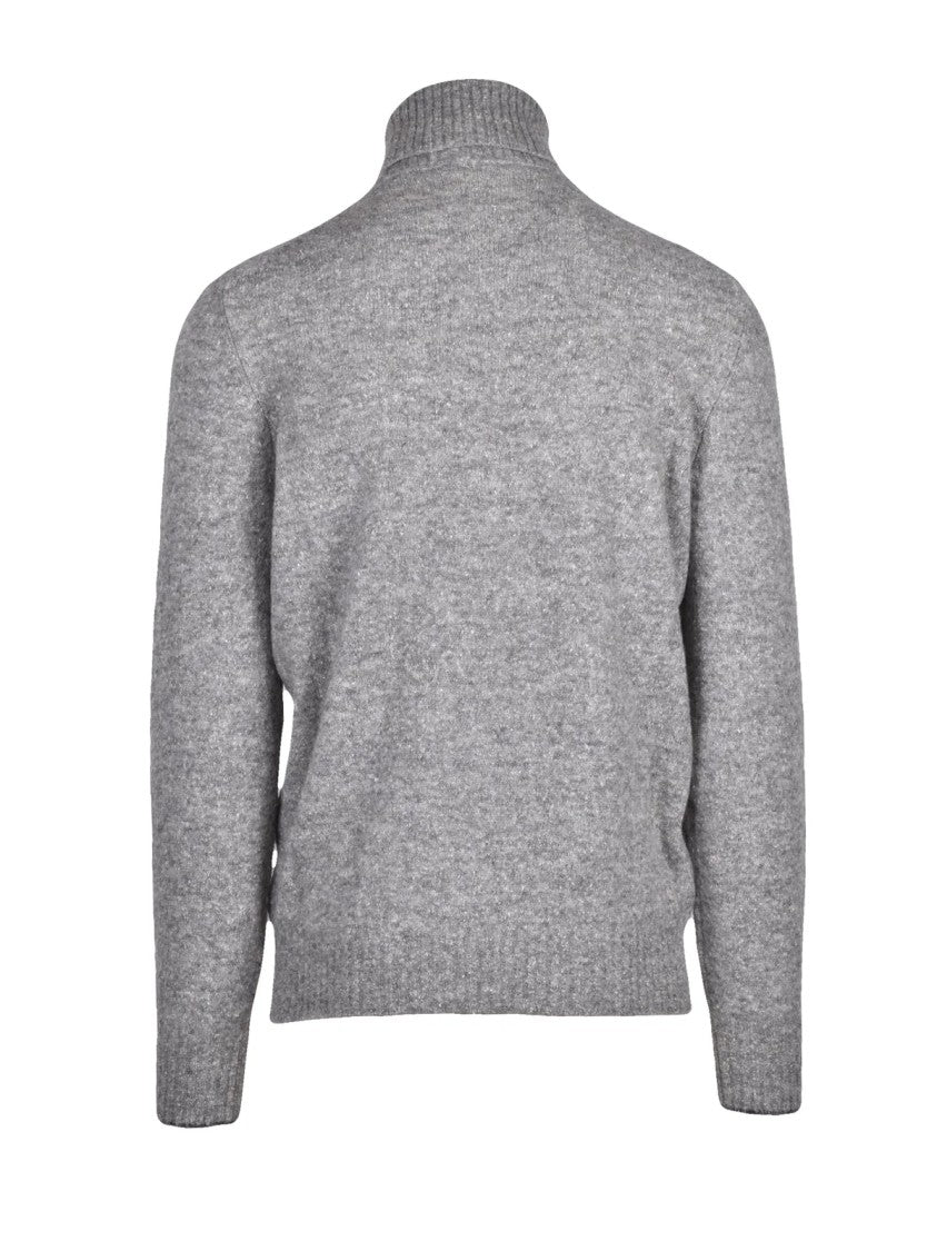 Brunello Cucinelli High Neck Sweater In Heathered Grey With Ribbed Details