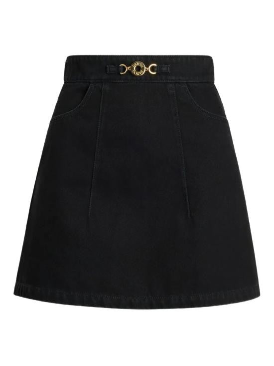 Patou A-Line Black Midi Skirt With Gold-Tone Clasp