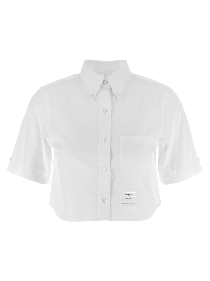 Thom Browne Cropped Button-Down Shirt With Logo Patch