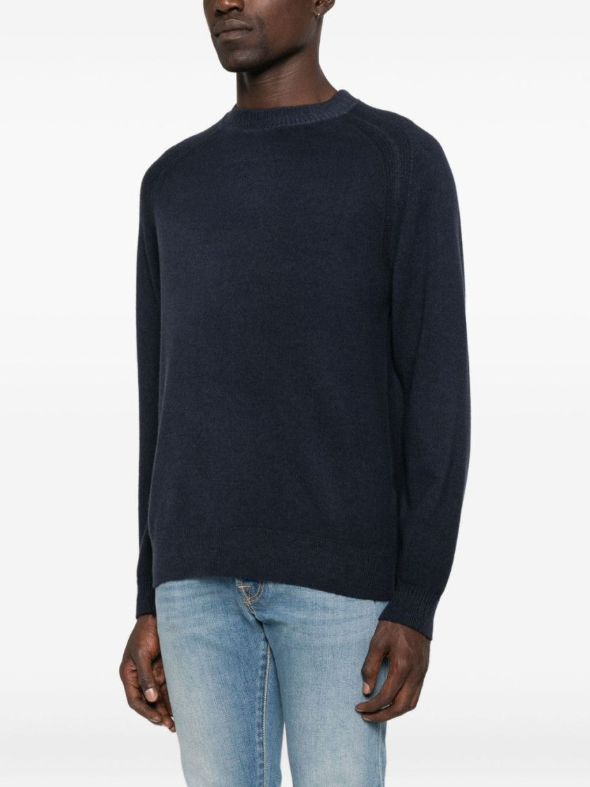 Daniele Fiesoli Deep Navy Blue Crew Neck Sweater In Wool-Cashmere Blend