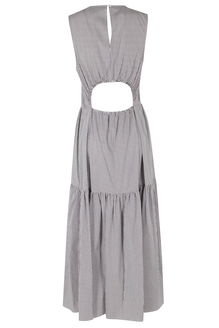 Solotre Brown/White Round-Neck Sleeveless Cotton Midi Dress