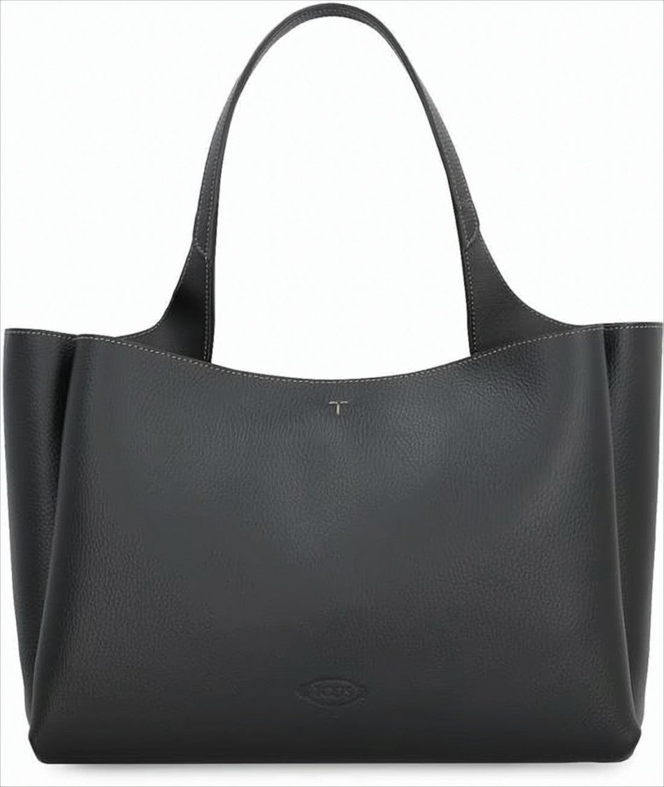 Tod's Black Leather Shoulder Bag With Metallic Accent