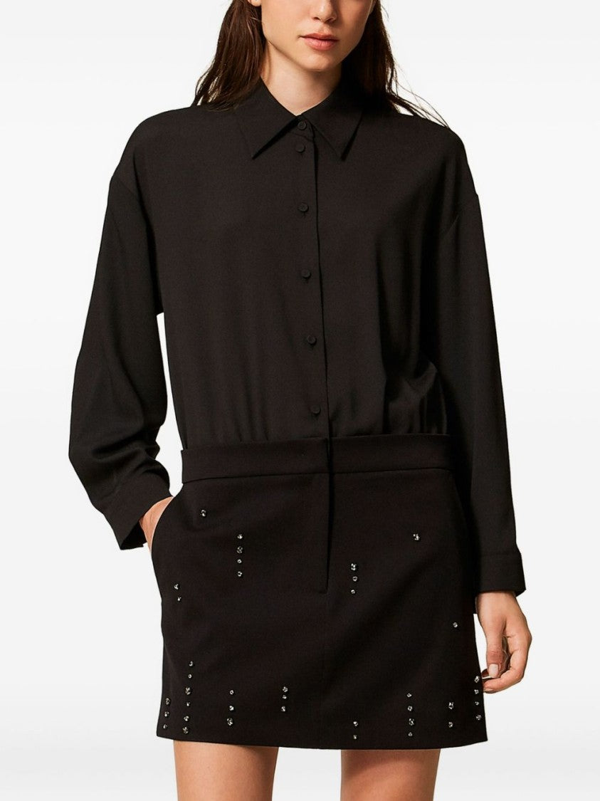 Twin-Set Classic Black Mini Dress With Pointed Collar