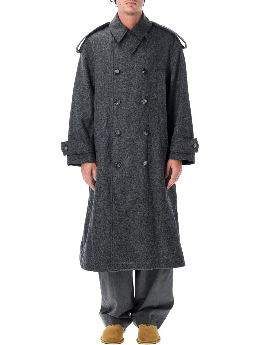 Ami Paris Double-Breasted Wool Trench Coat With Tailored Details