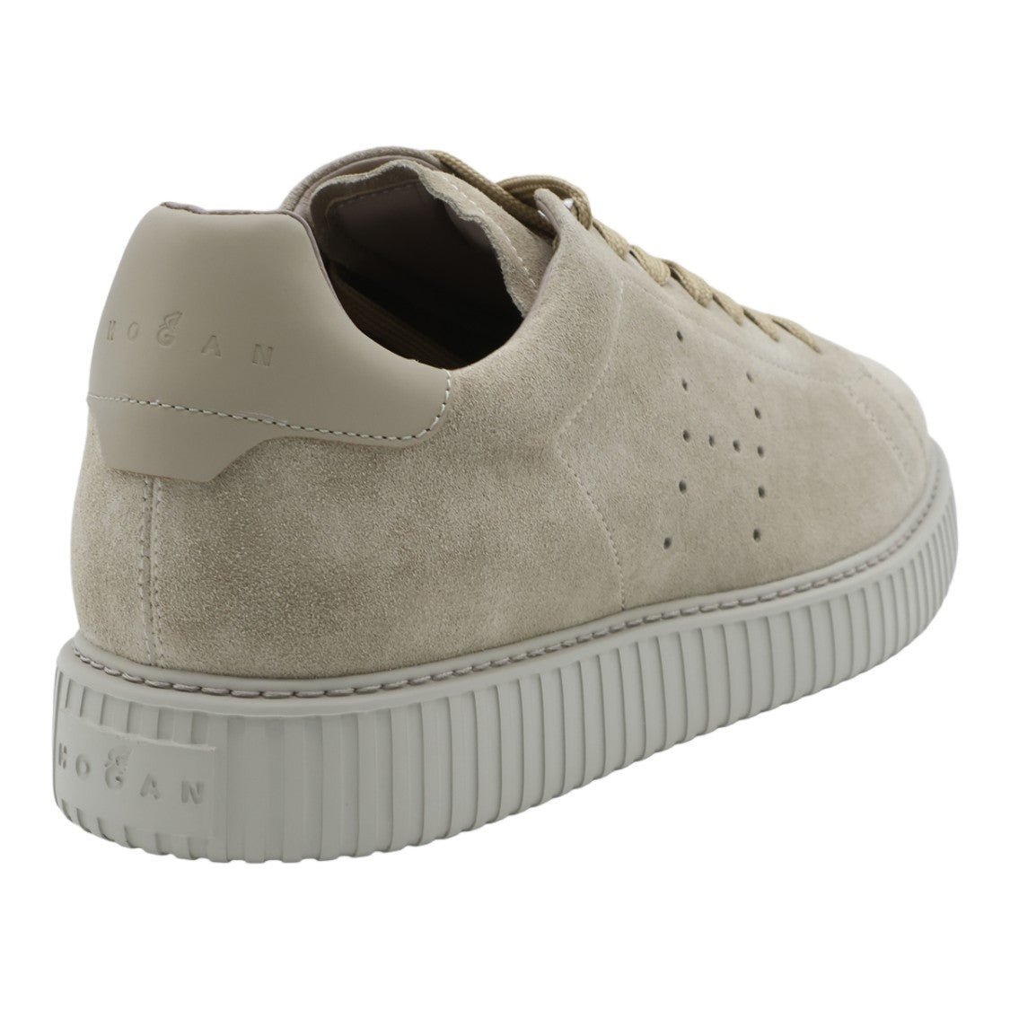Hogan Beige Suede Sneakers With Ribbed Rubber Sole