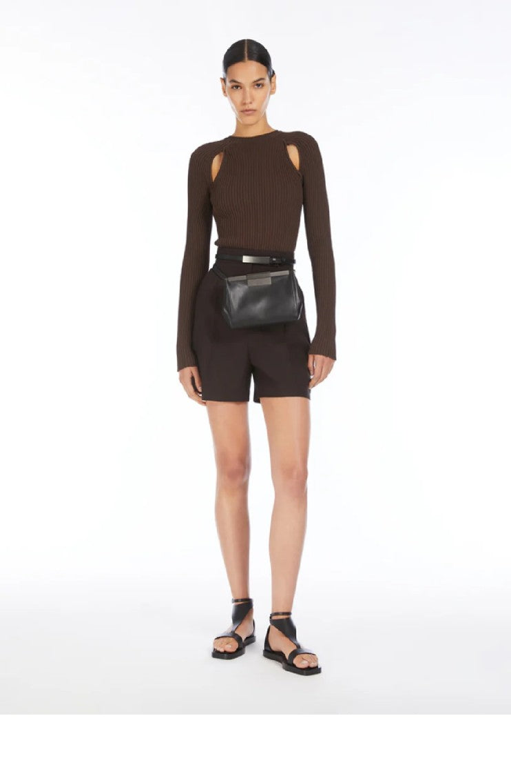 Max Mara Ribbed Brown Top With Cut-Out Shoulder Details