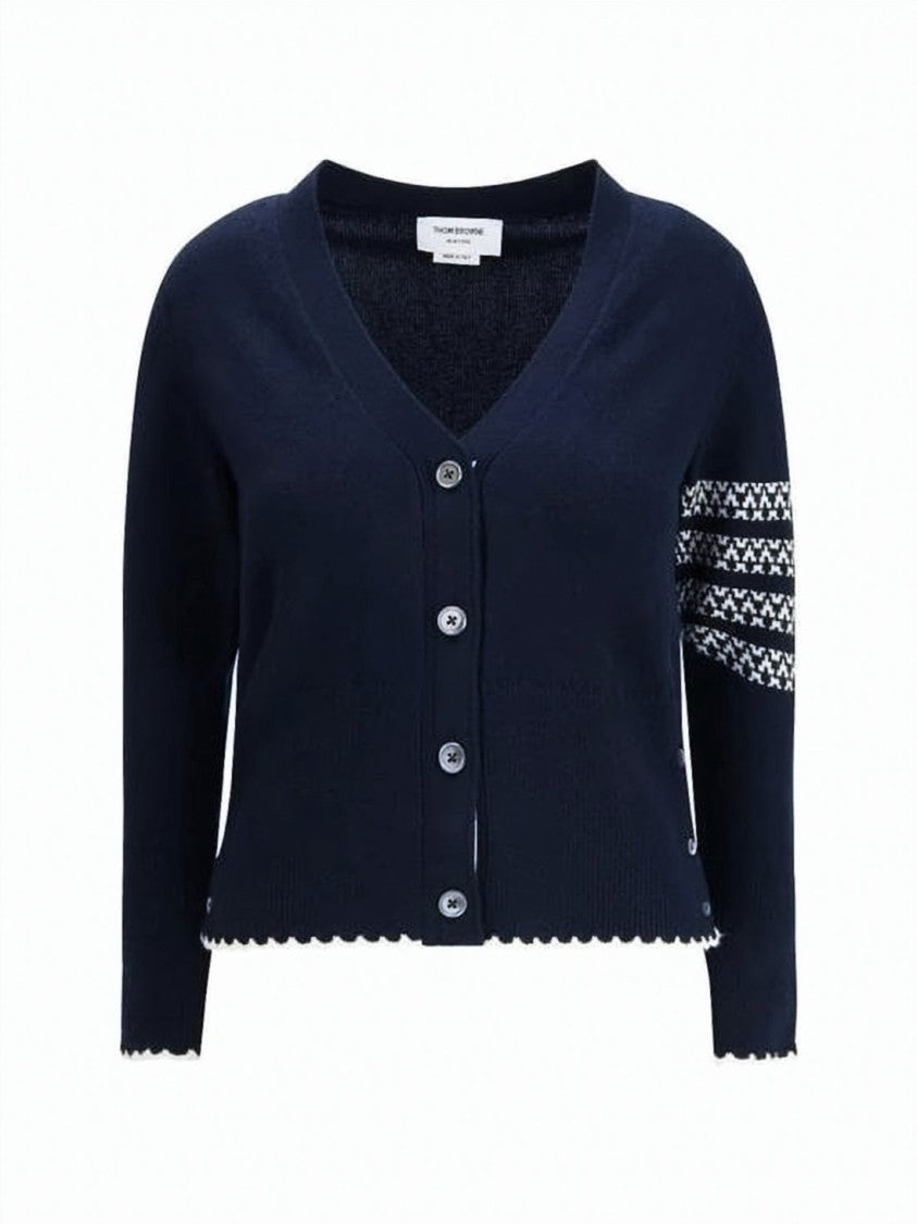 Thom Browne Deep V-Neck Merino Wool Cardigan