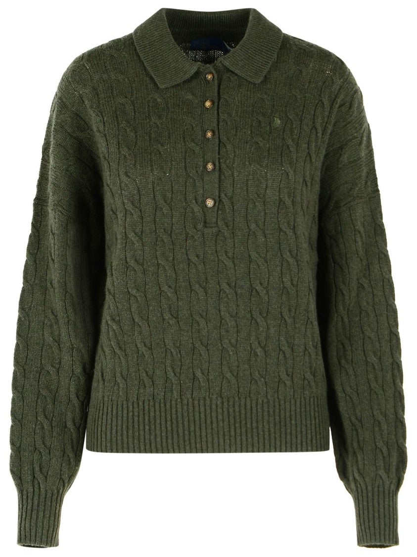 Polo Ralph Lauren Green Cashmere And Wool Polo Shirt