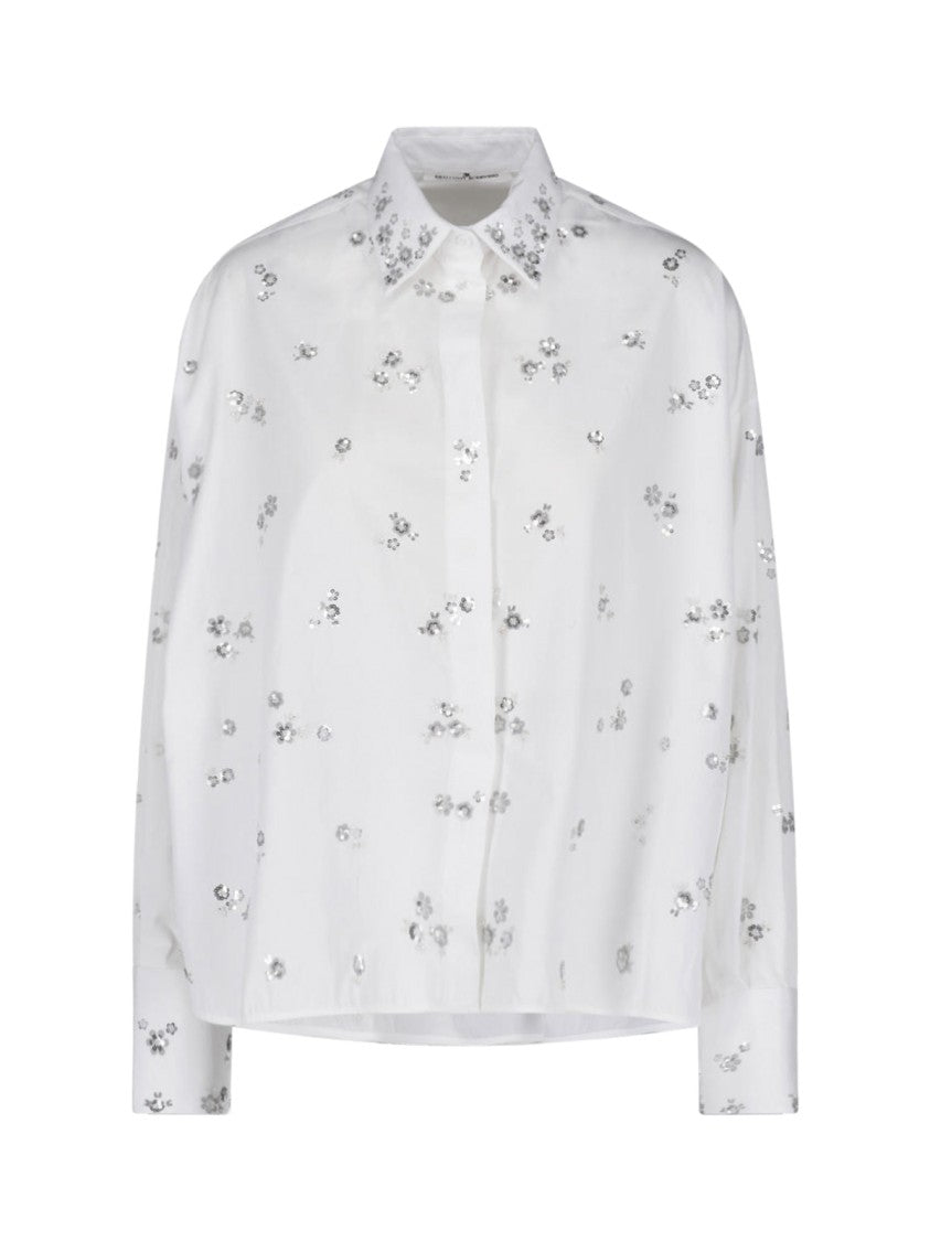 Ermanno Scervino Sequin Floral Appliqué Cotton Top