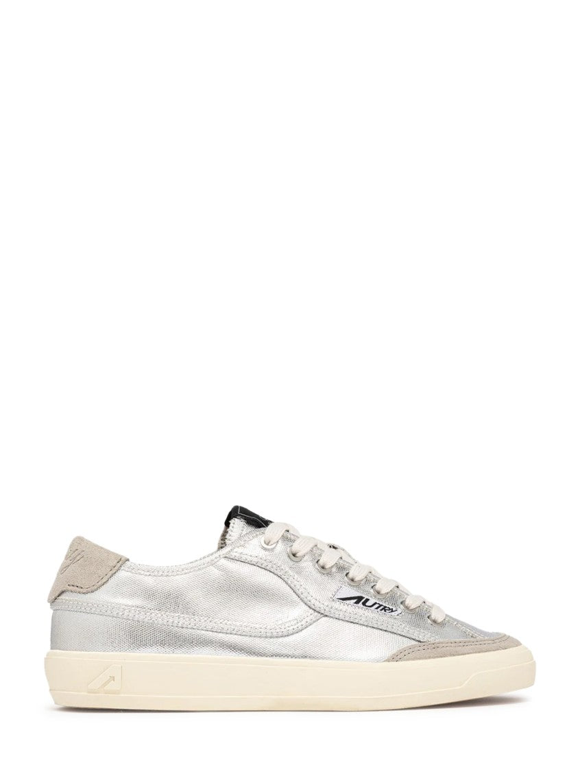 Autry Metallic Silver Low-Top Sneakers With Suede Accents