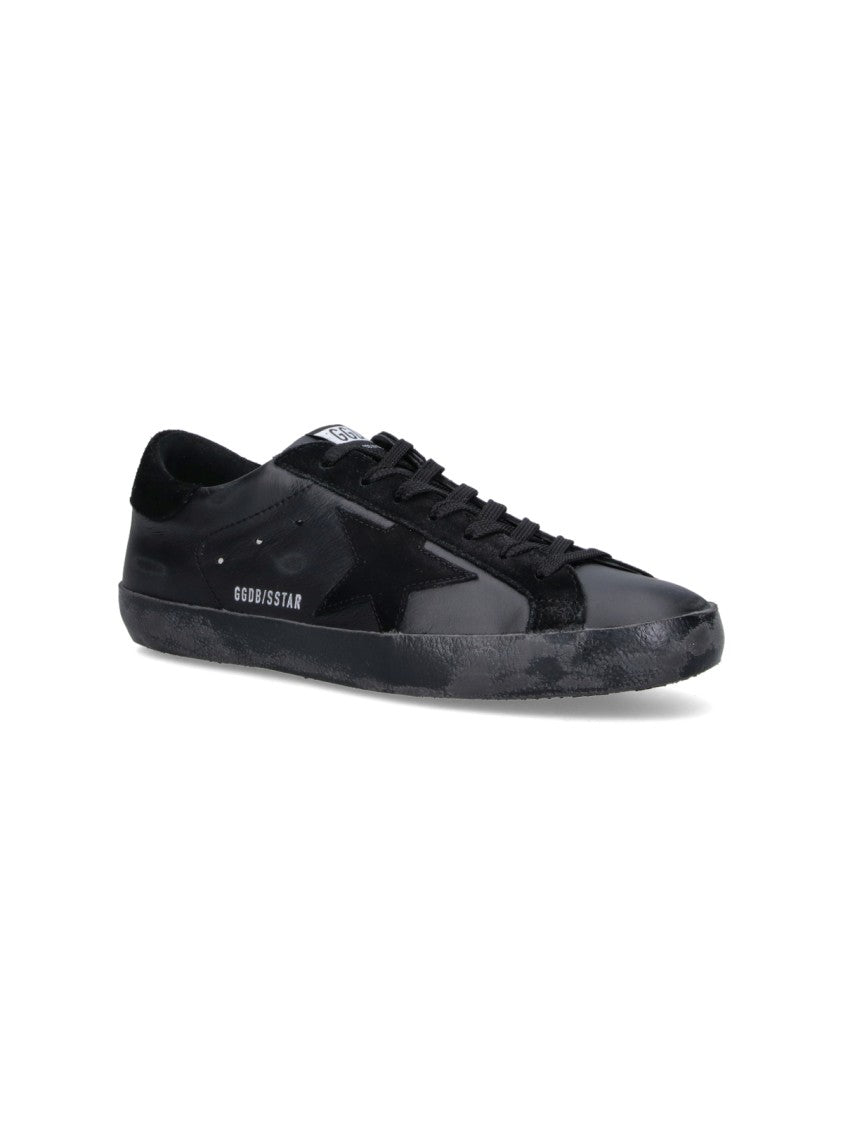 Golden Goose Low-Top Black Leather Sneakers With Distressed Sole