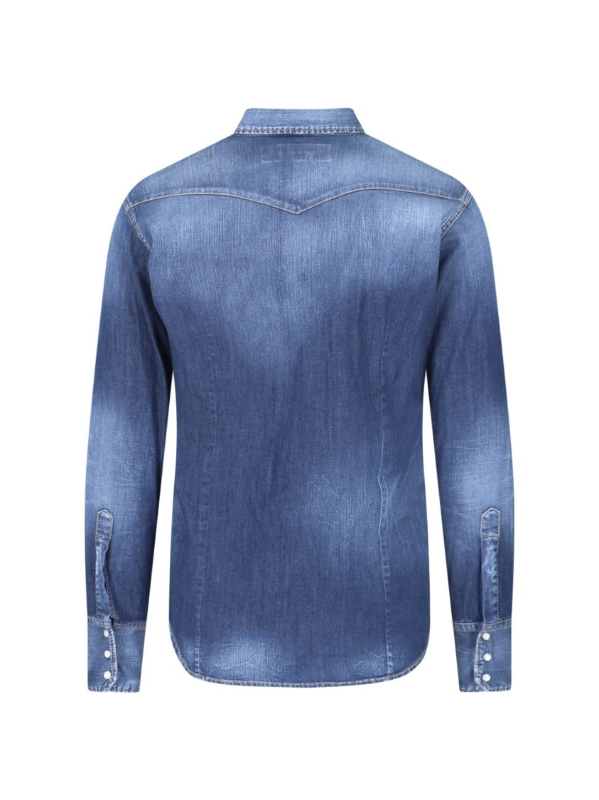 Dsquared2 Blue Western Stretch Denim Logo Shirt