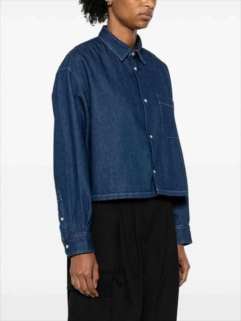 A.P.C. Cropped Denim Blouse With Classic Collar