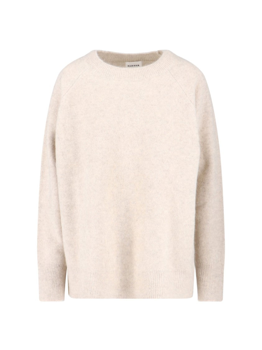 Parosh Relaxed-Fit White Knit Sweater With Ribbed Details