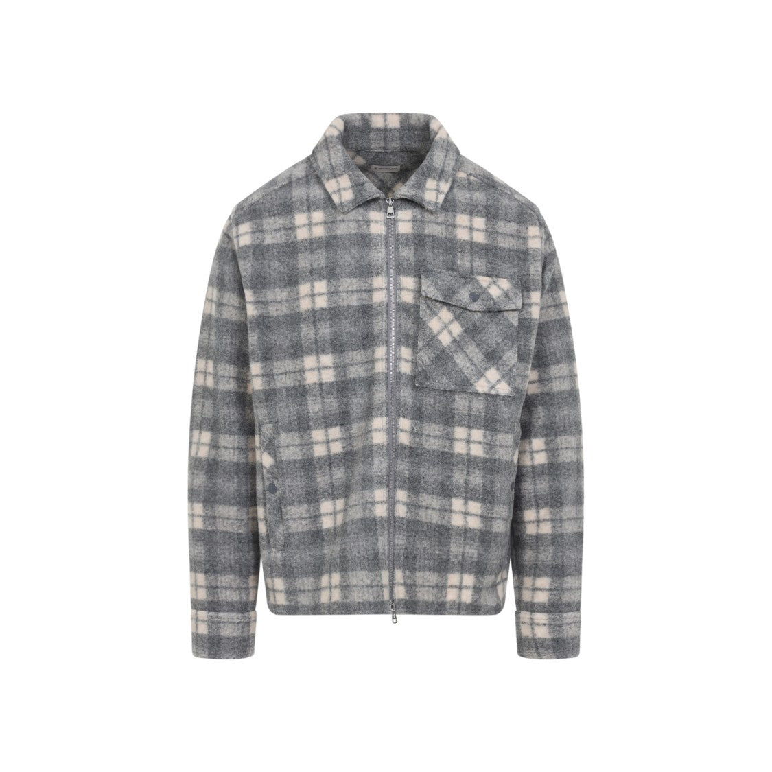 Moncler Plaid Zip-Up Shirt With Pointed Collar