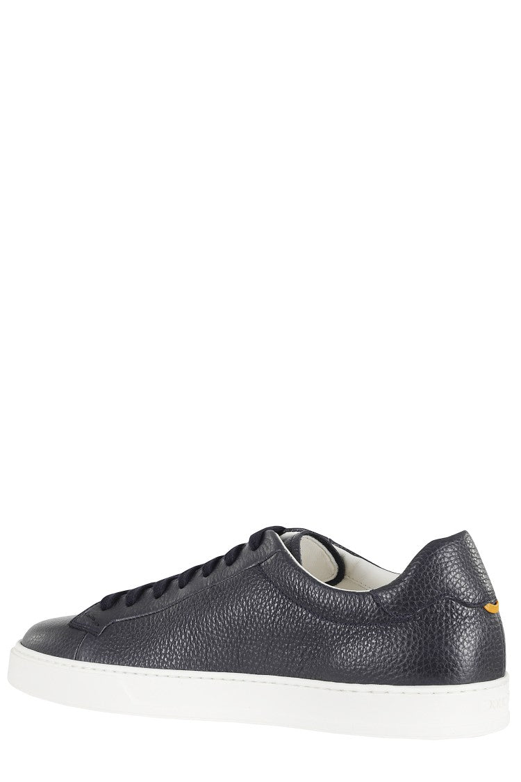 Doucal's Navy Blue Hammered Leather Rubber-Sole Sneakers