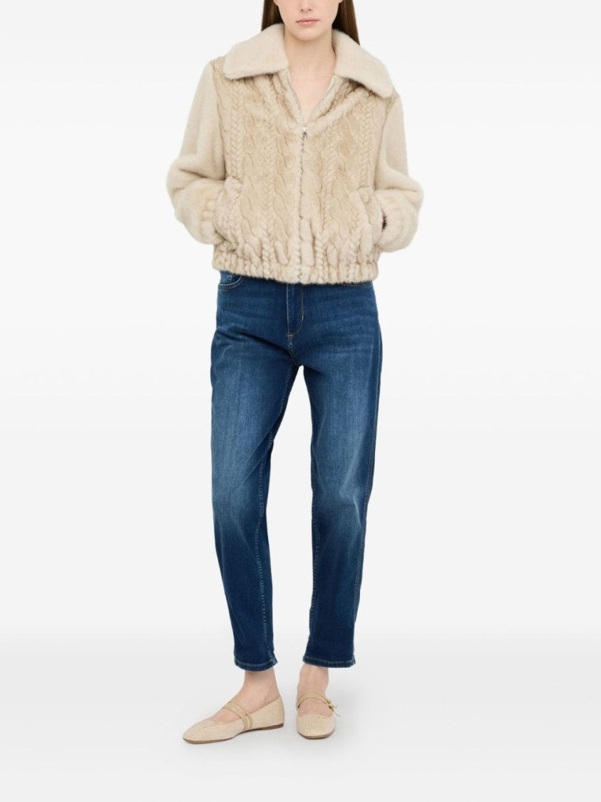 Liu Jo Cropped Beige Coat With Textured Panel