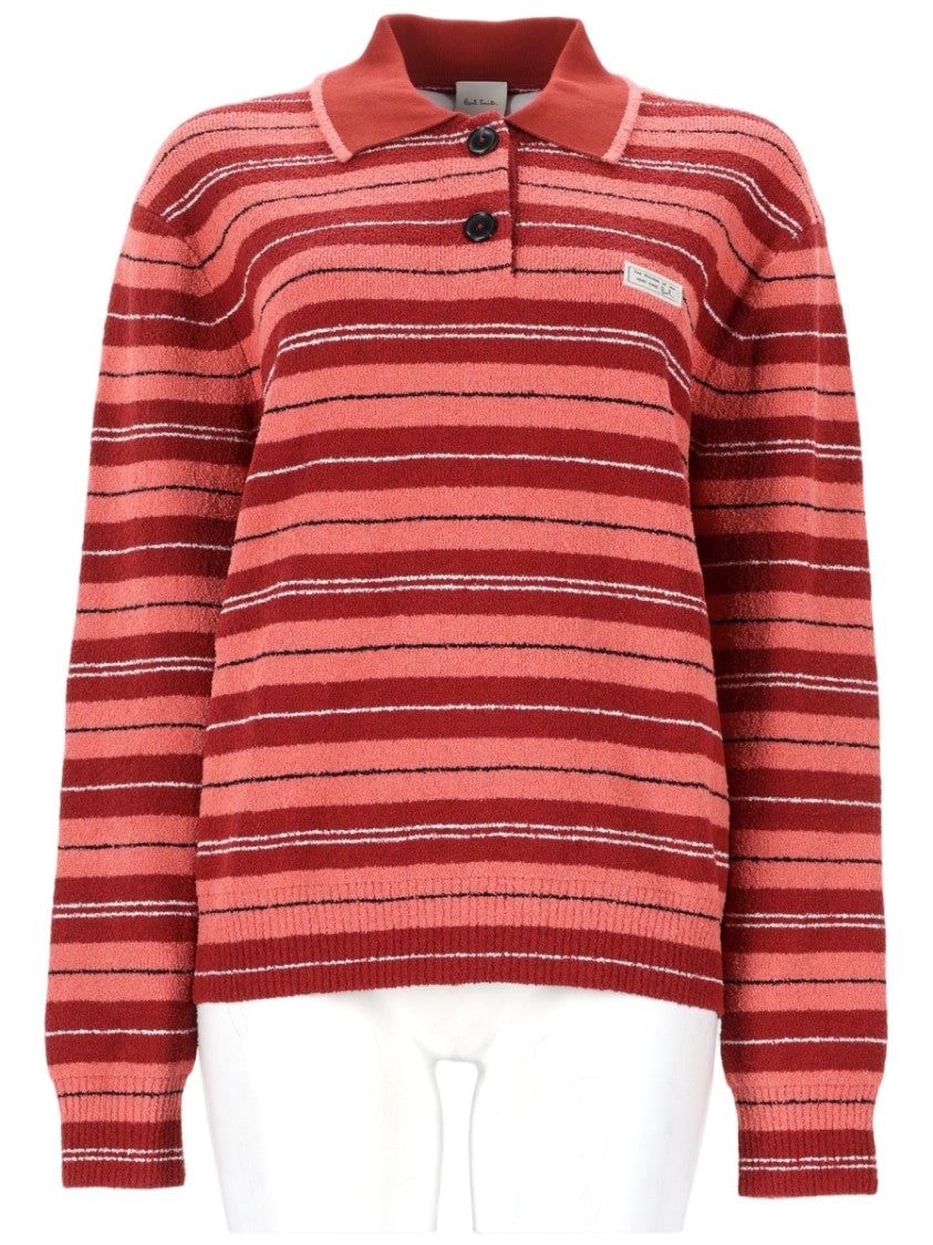 Paul Smith Textured Stripe Knit Top With Classic Polo Collar