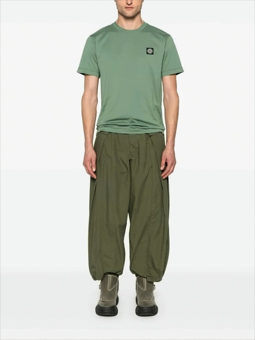 Stone Island Minimalist Green Cotton T-Shirt With Iconic Logo Patch